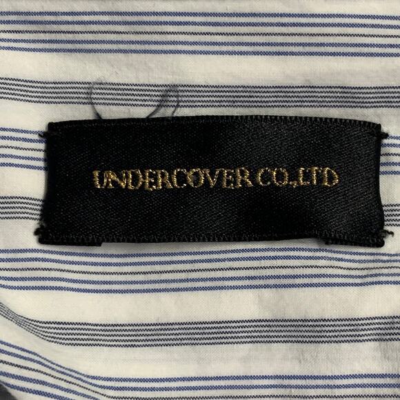 UNDERCOVER SS17 Size M White Stripe Cotton Ruched One Pocket Long Sleeve Shirt - Picture 7 of 8